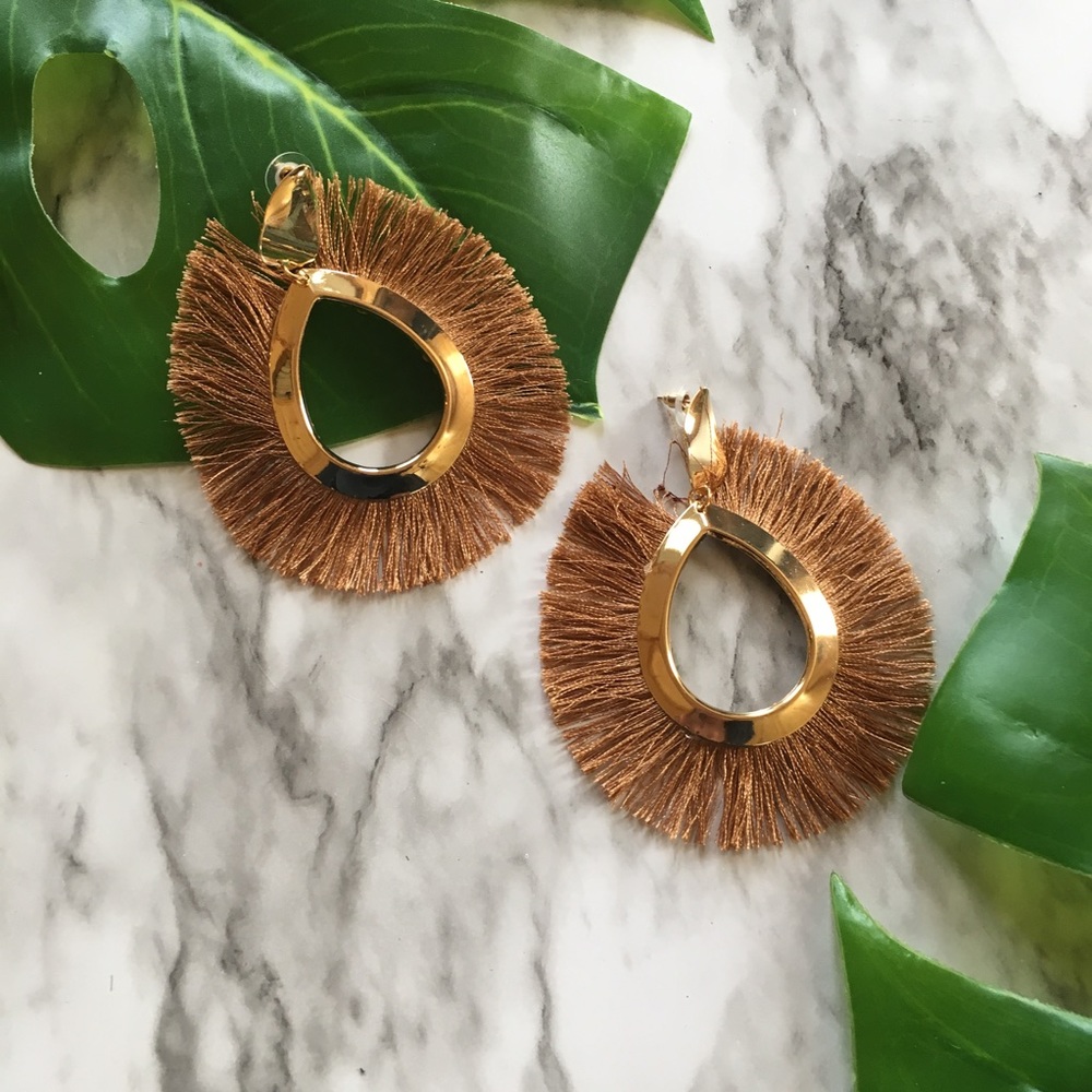 Goldtone Oversized Fringe Earrings Boho New